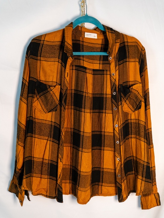 Maurices Tops - Maurices Black and Mustard Plaid Shirt